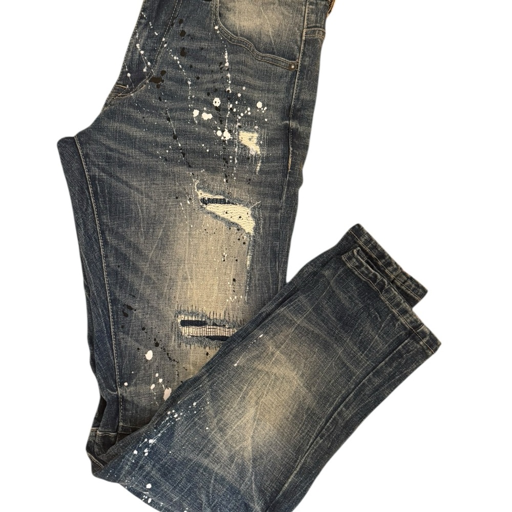 Men's Slim Fit Distressed Jeans - Blue